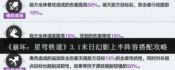 《崩坏:星穹铁道》3.1末日幻影上半阵容搭配攻略