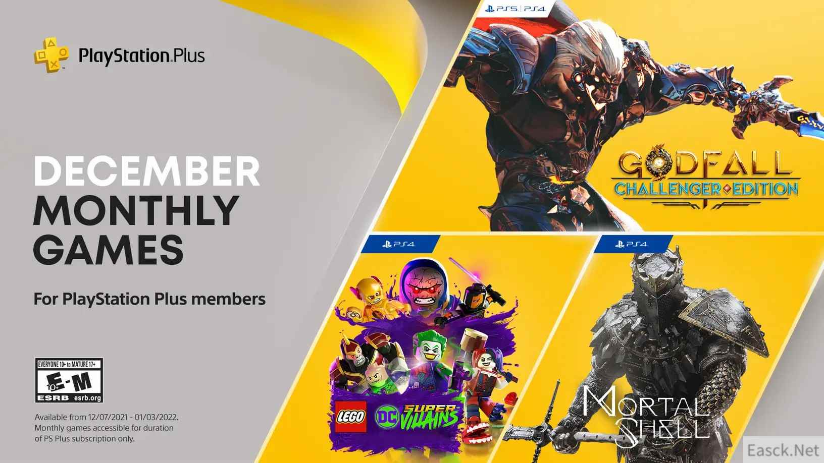 PS+欧美服十二月会免公布众神陨落等三款游戏