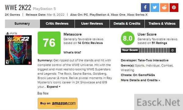 WWE 2K22PS5版媒体评分解禁 综合评分76分